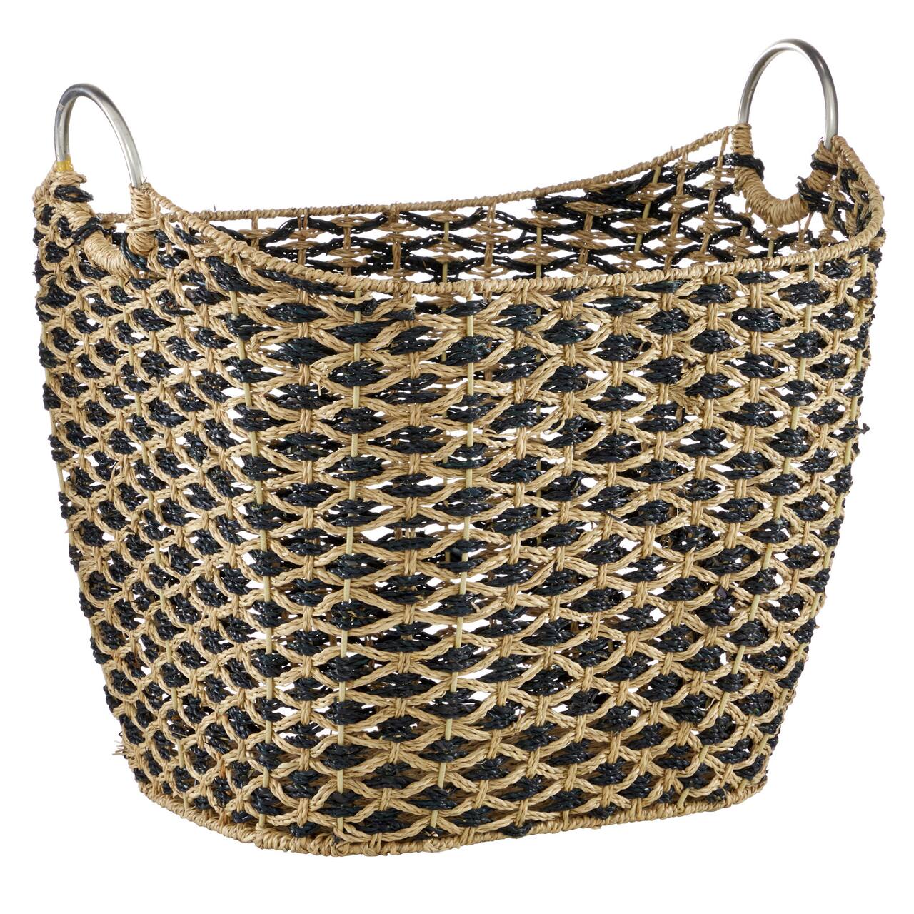 21&#x22; Brown Seagrass Bohemian Storage Basket